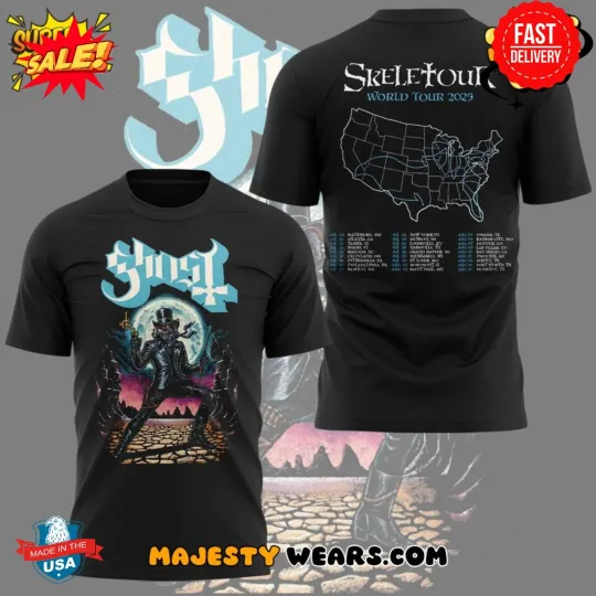 Discover The Band Ghost “The SKELETOUR” Black 3D Tee, Gift For Fan