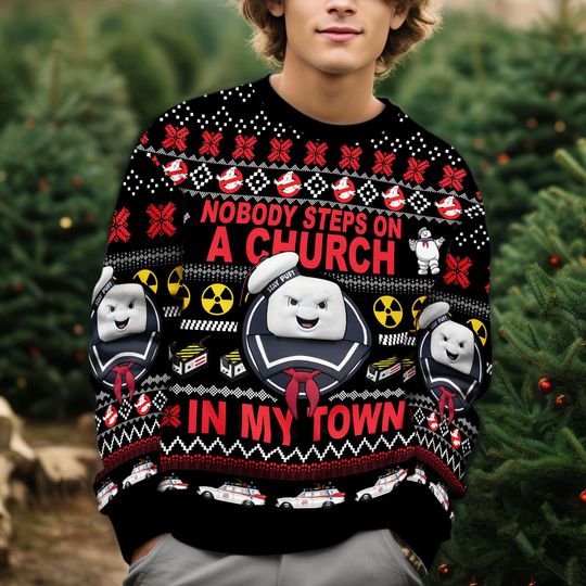 In My Town Ghost Busters Ugly Christmas Sweater, Ghostbusters Ugly Christmas Sweater,Slimer Stay Puft Marshmallow Ugly Xmas,Party Gifts 2025
