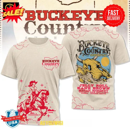 Discover Jelly Roll Kane Brown Buckeye Country 2025 Superfest 3D T-Shirt , Gift For Fan