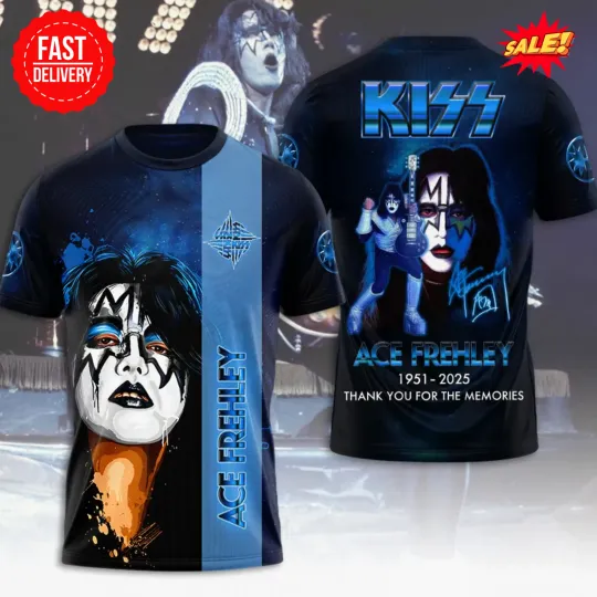 Discover Ace Frehley 1951–2025 3D Graphic T-Shirt Rock Band Tribute, Gift For Fan