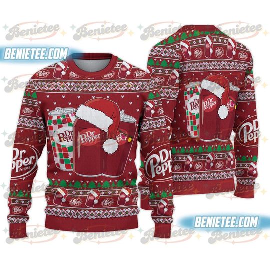 Christmas Dr Pepper Ugly Sweater, Festive Holiday Tee, Xmas Gift, Trendy Christmas Soda Tee, Retro Soda Can, Dr Pepper Lover Sweater