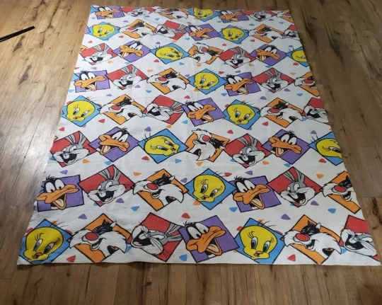Vintage Looney Tunes Blanket 60 X 90 Tweety Bugs Bunny Sylvester Cat Daffy Duck
