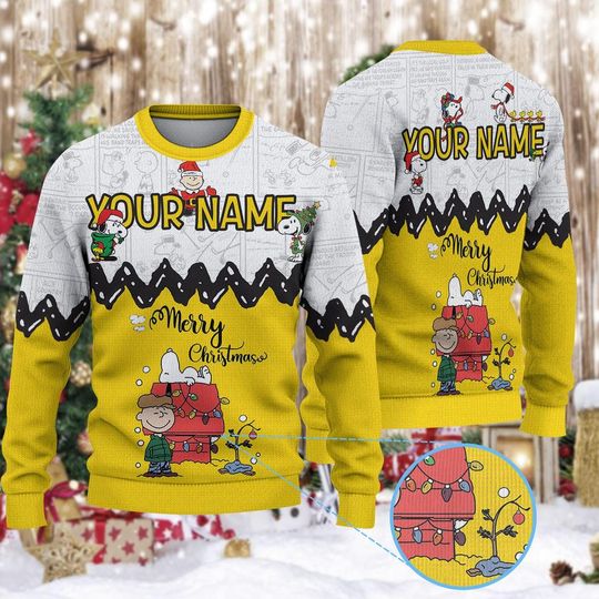 Discover Personalized Cartoon Dog Holiday Sweater, Custom Name Ugly Christmas Sweatshirt, Cute Beagle Ugly, Animated Character Xmas Sweater