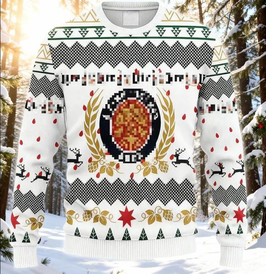 Discover Pilsner Beer Ugly Christmas Sweater, Fine Brew Holiday Jumper, Green Gold Red Xmas Party Sweatshirt, Gift for Beer Drinker
