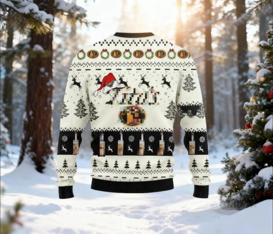 Handmade Vodka Ugly Christmas Sweater, White & Black Holiday Jumper, Festive Santa's Drink Sweatshirt, Tito's Party Gift