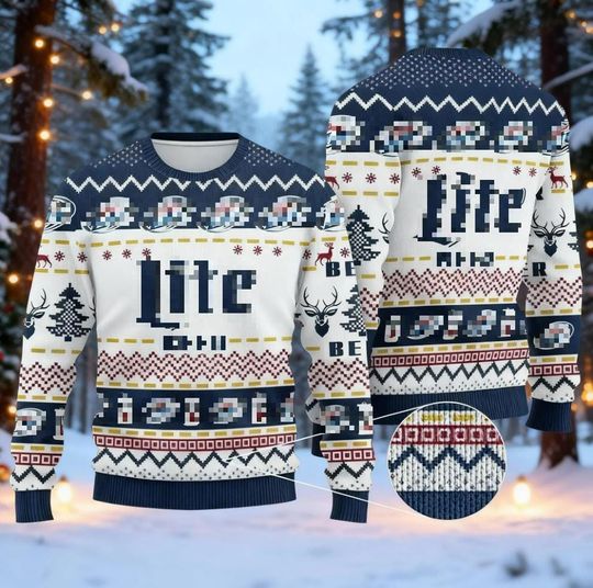 Discover White Blue Lite Beer Christmas Sweater, Molson CCOORS Holiday Sweatshirt, Festive Pilsner Ugly Sweater, American Drinker Gift, Cold Beer Knit
