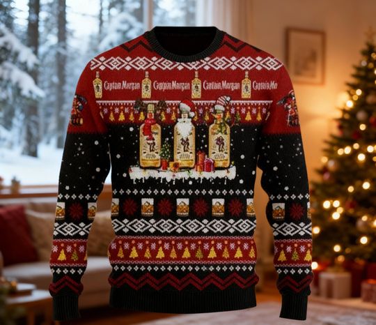Custom Name Pirate Captain Christmas Sweater, Spiced Rum Holiday Jumper, Festive Buccaneer Ugly Sweater, Personalized Ahoy Ahoy Drinker Gift