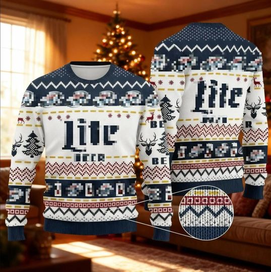 Discover Blue White Lite Beer Sweater, Cold Brew Ugly Christmas Jumper, Light Beer Holiday Party Sweater, Adult Crewneck, Brew Lover Gift