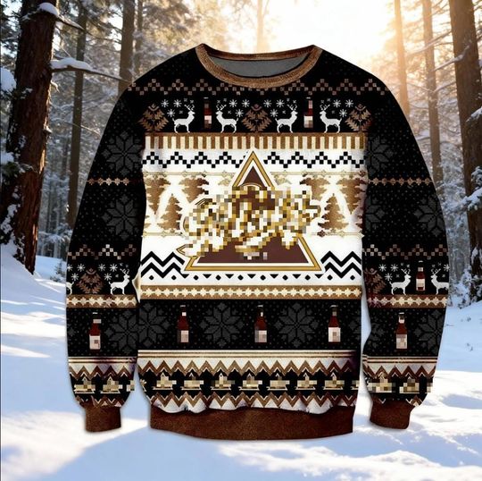 Discover Vintage Beer Triangle Logo Ugly Christmas Sweater, Retro Brewery Holiday Pullover, Adult Xmas Drinking Party Gift for Him