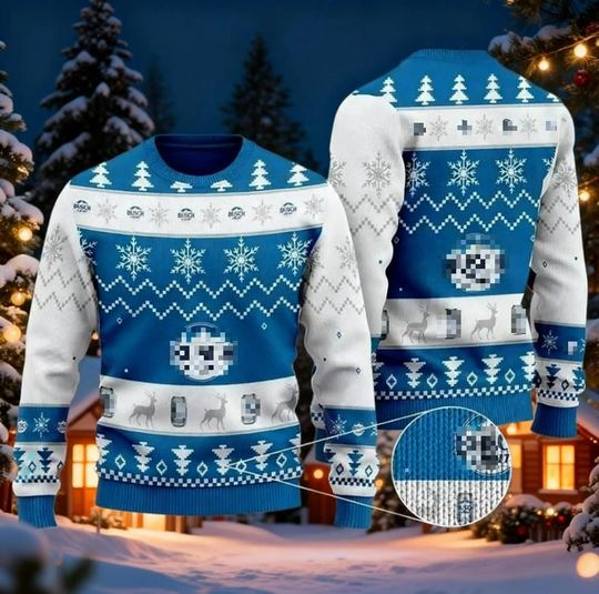 Blue Mountain Light Beer Christmas Sweater, Snowflakes Winter Ugly Xmas Jumper, Reindeer Holiday Sweatshirt, Funny Drinking Gift for Hunter