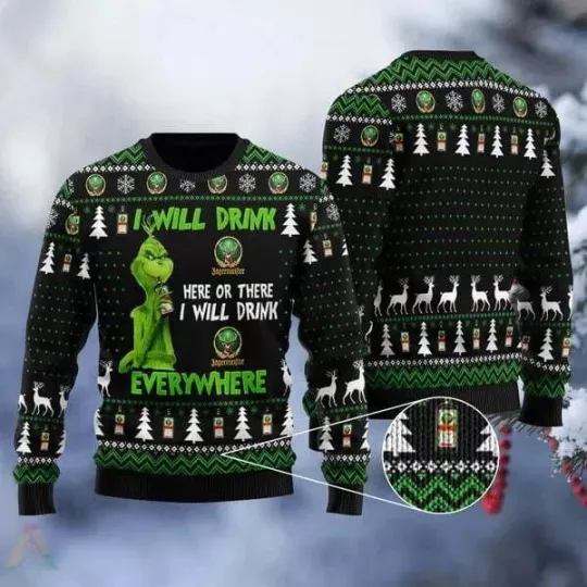 Discover funny character I Will Drink Jagermeister Everywhere Ugly Christmas Sweater BG