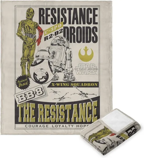 Discover Disney Star Wars Episode 8 Vintage Signage R2-D2 & C-3PO Cozy Fleece Blanket