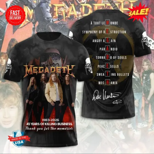 Megadeth Band 43 Years 3D Shirt S-5XL Gift For Fan