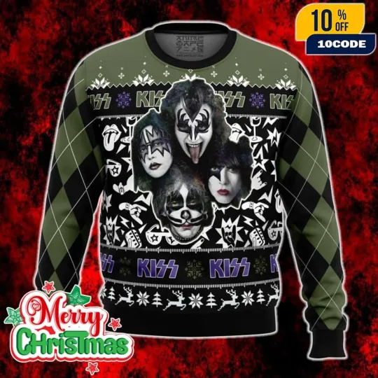 Kiss Rock Band Ugly Christmas Sweater Holiday Pullover Winter 2025