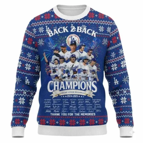 Discover Dodgers Back 2 Back World Series 2025 Ugly Christmas Sweater