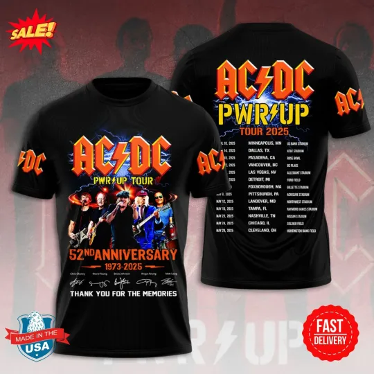 Discover AC-DC 52nd Anniversary 1973-2025 3D Shirt S-5XL