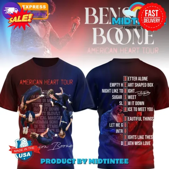 Discover Benson Boone American Heart Tour 2025 3D T Shirt S-5XL