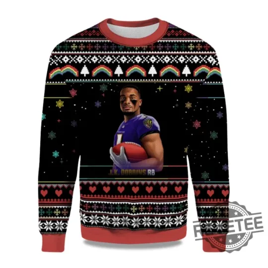 Discover 2025 Jk Dobbins Rb Baltim*ore Rav*ens Ugly Sweater Men Women For Sale