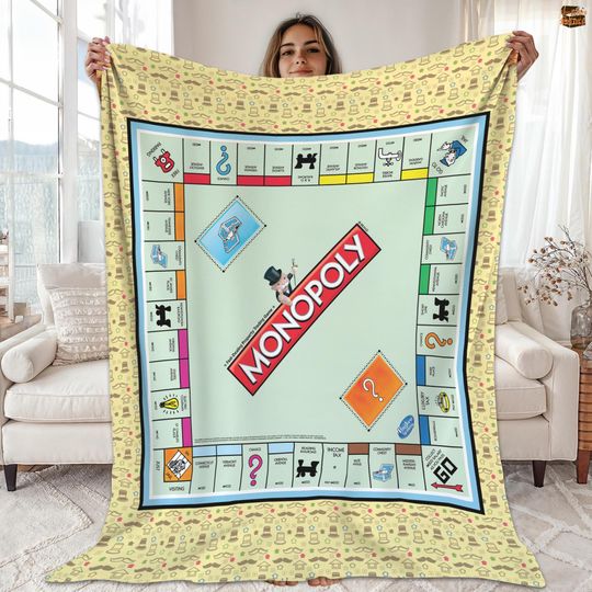 Board Game Monopoly Blanket, Monopoly Fleece Blanket, Monopoly Board Game Birthday Gift