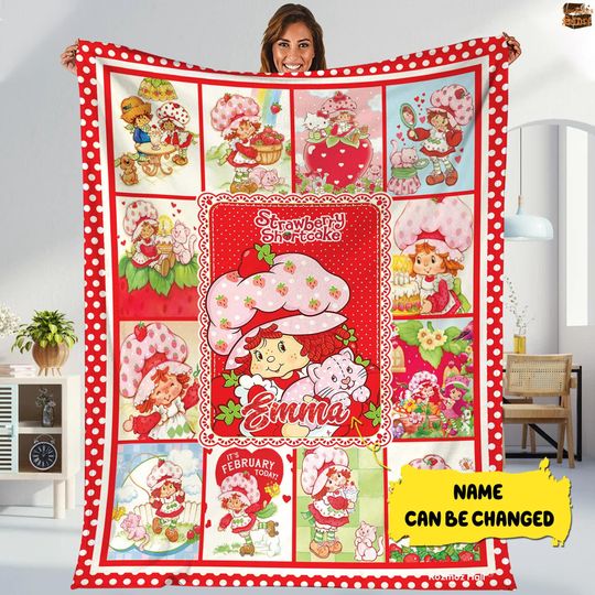 Discover Personalized Strawberry Shortcake Cartoon Blanket, Custom Lovers Strawberry Shortcake Fleece Blanket