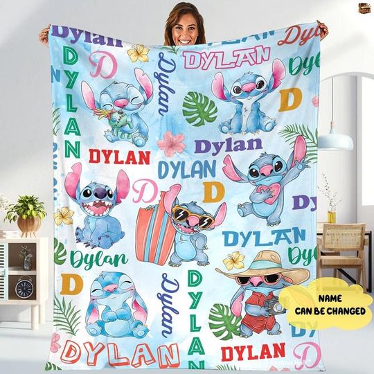 Discover Personalized Watercolor Stitch Blanket, Disneyland Stitch Blanket, Custom Name Blanket