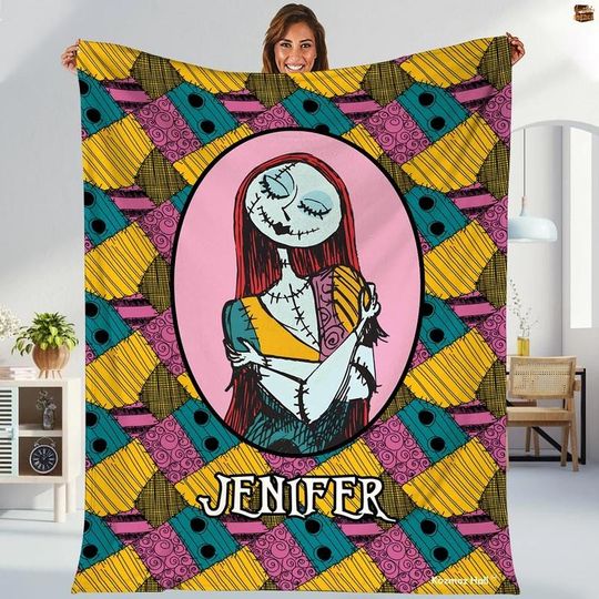 Personalized Disneyland The Nightmare Before Christmas Blanket, Custom Name Jack Skellington Sally Blanket