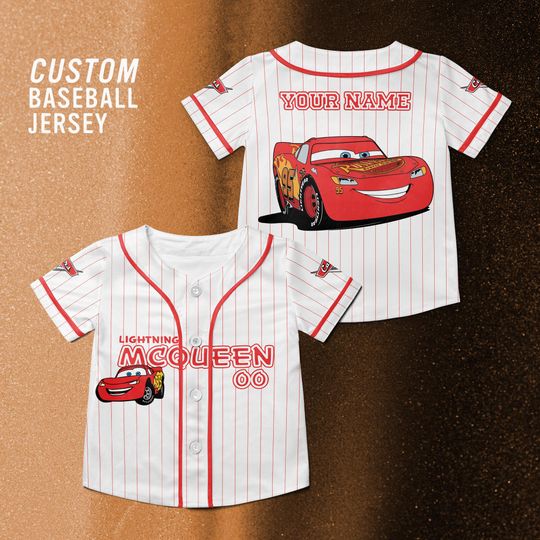 Discover Disney Lighting Basic Stripe Customize Baseball Jersey, Disney Movie Shirt, McQueen Disney Trip Shirt.