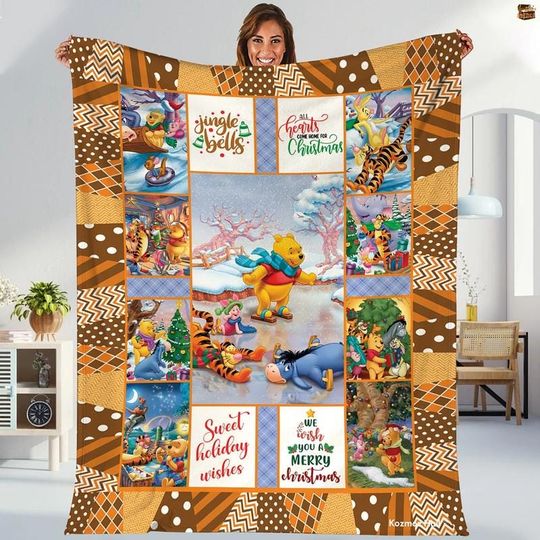 Disneyland Winnie The Pooh Christmas Blanket, Pooh Tigger Piglet Eeyore Fleece Blanket