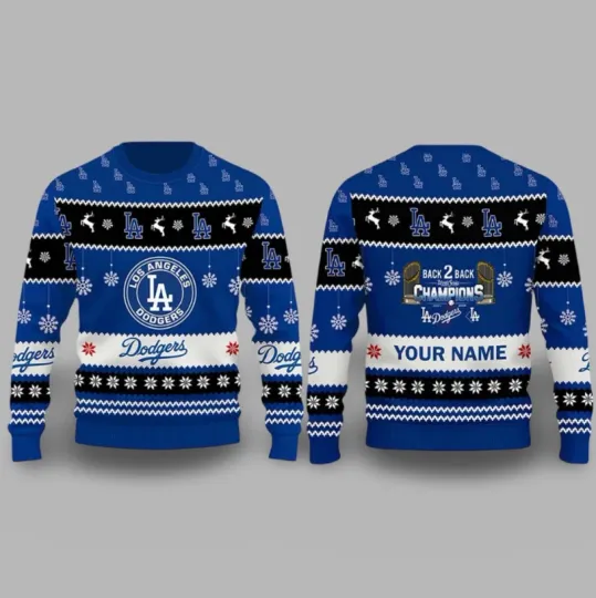 Discover Personalized Dodgers World Series 2025 Back To Back Ugly Sweater