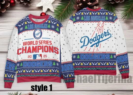 Discover World Series Champion Dodgers 2025 Ugly Sweater Shirt, LA Christmas Sweater