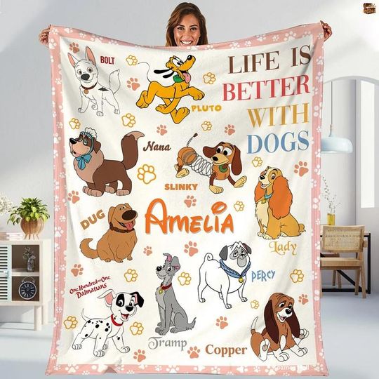 Discover Personalized Disneyland Dog Blanket, Custom Name Dog Lover Throw Blanket, Life Is Better With Dog, Dog Mom Dad Gift, Disneyland Pet Animal