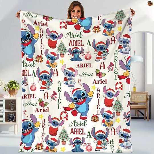 Stitch Christmas Blanket, Stitch And Lilo Christmas Fleece Blanket
