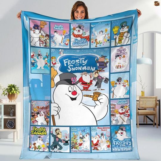 Frosty The Snowman Christmas Blanket, Cozy Snowman Fleece Blanket
