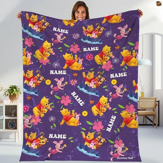 Discover Winnie The Pooh Fleece Blanket, Pooh Tigger Piglet Eeyore Blanket, Pooh Bear Disneyland Throw Blanket For Bed Couch Sofa, Magic Kingdom Trip