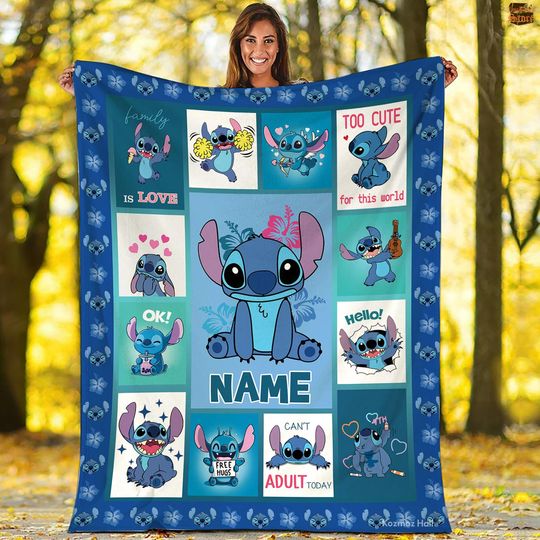 Personalized Stitch Fleece Blanket, Ohana Means Family, Lilo And Stitch Blanket