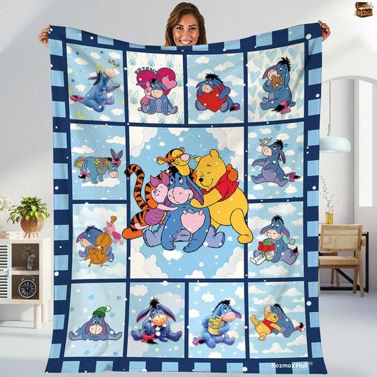 Discover Disneyland Winnie The Pooh Fleece Blanket, Pooh And Friends Family Blanket, Winnie The Pooh Blanket For Bed Couch Sofa, Funny Christmas Gift