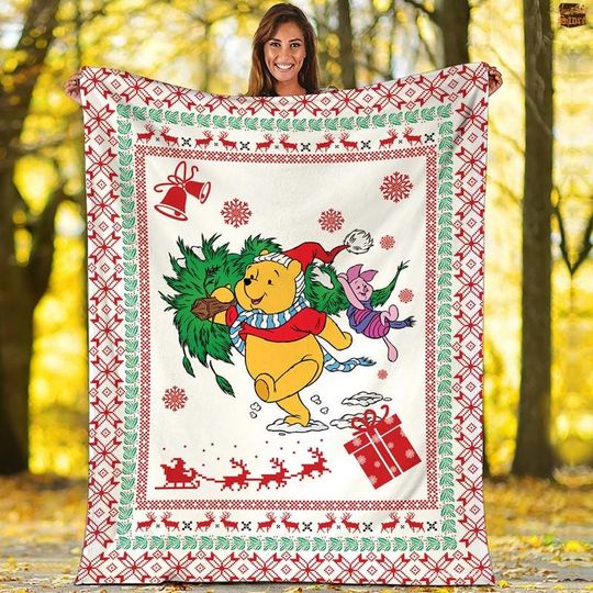 Discover Winnie The Pooh Christmas Fleece Blanket, Disneyland Pooh Piglet Blanket, Disneyland Family Throw Blanket For Bed Couch Sofa, Christmas Gift