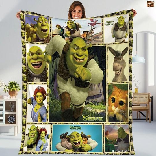 Shrek Fleece Blanket, Puss In Boots Shrek Family Blanket, Movie Cartoon Blanket