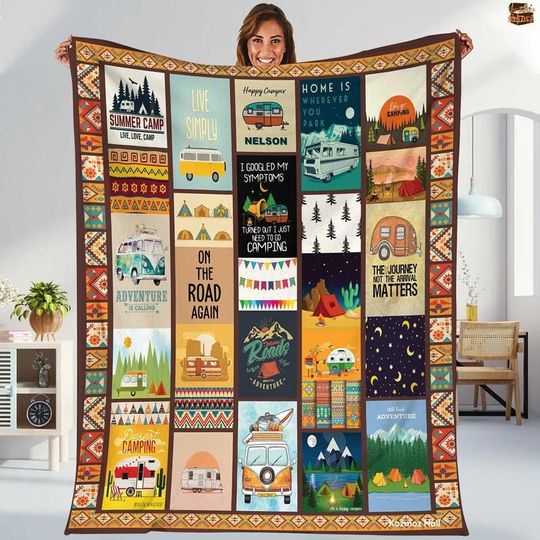 Discover Summer Camp Camper Camping Fleece Blanket, Let Go Camping Blanket, I Love Camping Throw Blanket, Campfires Camping Trip Gift, Christmas Gift