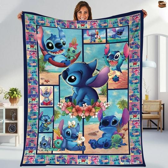Discover Disneyland Stitch Fleece Blanket, Lilo And Stitch Blanket, Stitch Birthday Gift, Disneyland Stitch Blanket For Bed Couch Sofa Christmas Gift