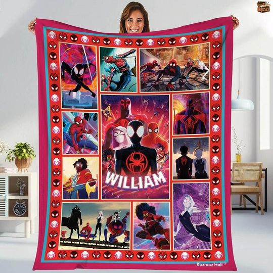 Discover Personalized Spiderman Across The Spider Verse Blanket, Spiderman Fleece Blanket, Custom Superhero Blanket, Spiderman Birthday Theme Party
