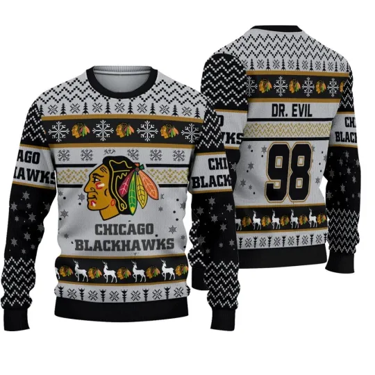 Personalized Reindeer Blackhawks Football Christmas Ugly Sweater Sweatshirt 2025