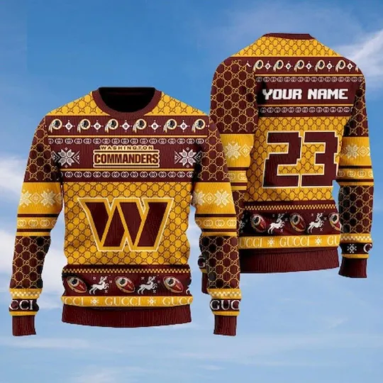 Discover Personalized Commanders Football Christmas Ugly Sweater 2025
