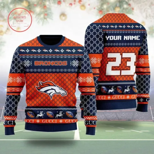Personalized Broncos Football Christmas Ugly Sweater Sweatshirt 2025