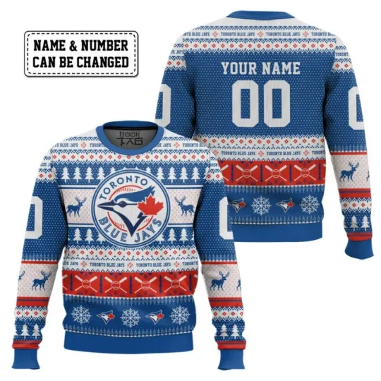 Discover Toronto Blue Jays Custom Name and Number Ugly Sweater All Sizes
