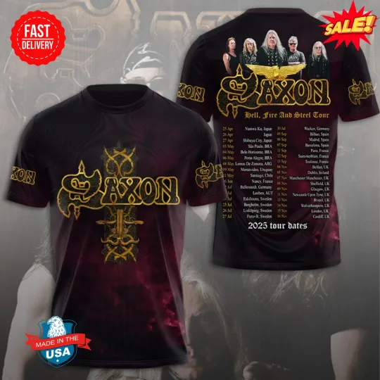 Discover Saxon 2025 Tour 3D Shirt – Bold Rock Design for Metalhead Fans, Gift For Fan