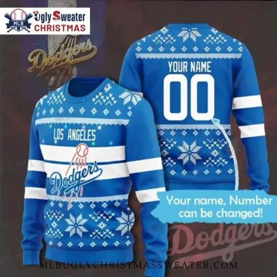 Discover Customizable Name Dodgers Blue Christmas Sweater