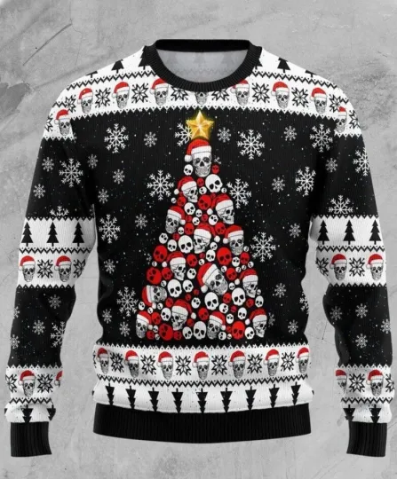 Skull Christmas Tree Ugly Sweater, Christmas Tree All Sizes