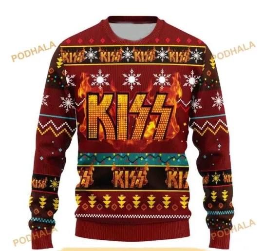 Discover K-I-S-S Band Fire Snowflakes Ugly Christmas Sweater
