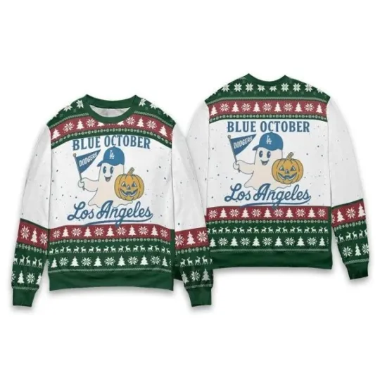 Discover Blue October Ghost Dodger Christmas Ugly Sweater